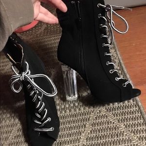 Lace Up Heel Boots  With Clear Heel Size 6 1/2